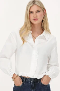 Witte Cropped Blouse Met Ruffles