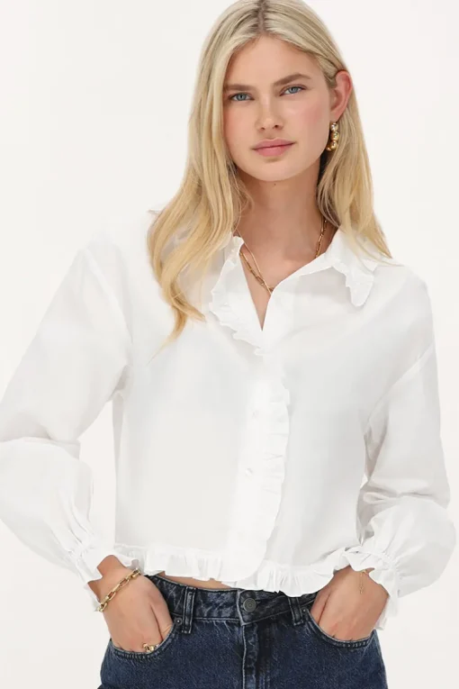 Witte Cropped Blouse Met Ruffles