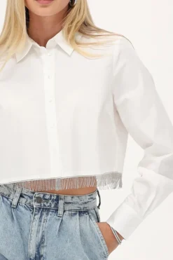 Witte Cropped Blouse Met Glitter Franjes