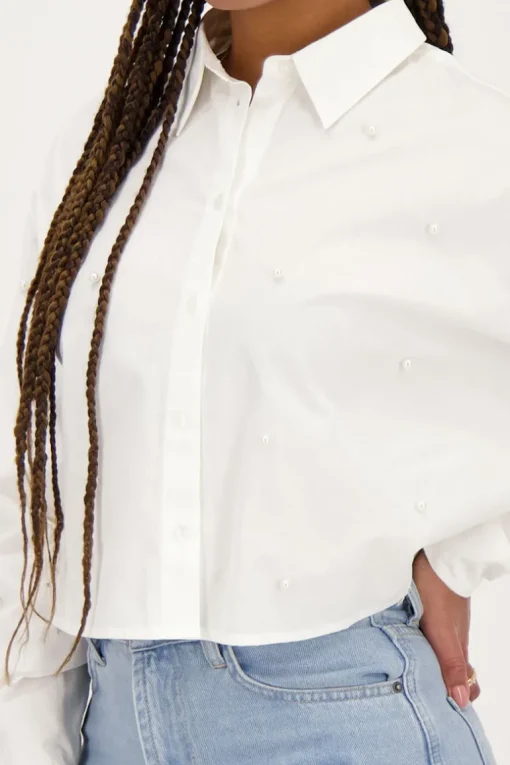 Witte Cropped Blouse Met Parels