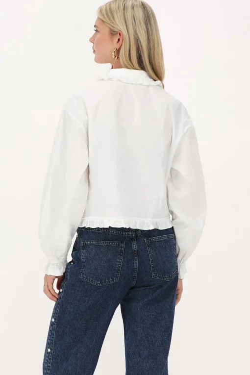 Witte Cropped Blouse Met Ruffles