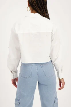 Witte Cropped Blouse Met Parels