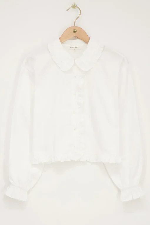 Witte Cropped Blouse Met Ruffles