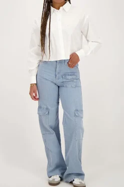 Witte Cropped Blouse Met Parels