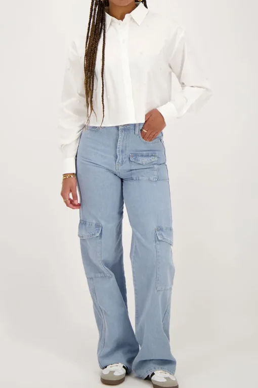 Witte Cropped Blouse Met Parels