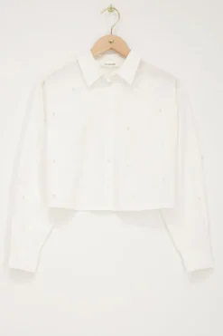 Witte Cropped Blouse Met Parels