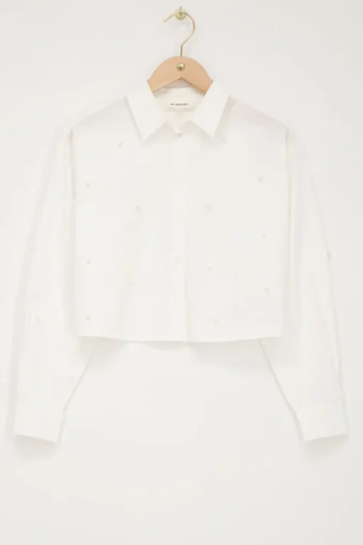 Witte Cropped Blouse Met Parels