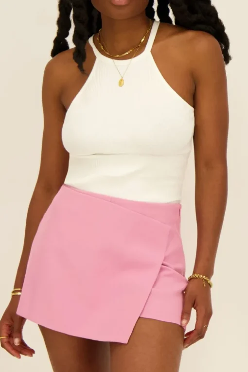 Witte Halter Top Met Rib Structuur