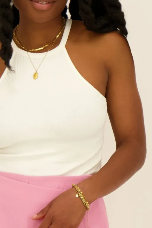 Witte Halter Top Met Rib Structuur