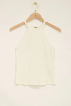 Witte Halter Top Met Rib Structuur