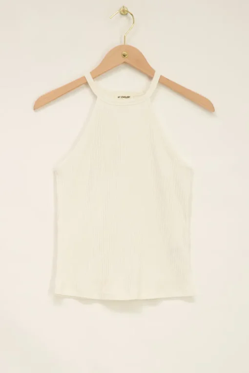 Witte Halter Top Met Rib Structuur