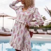 Witte Jurk Met Gekleurde Boho Print En Ruffles