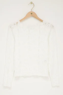 Witte Kanten Top Met Boothals