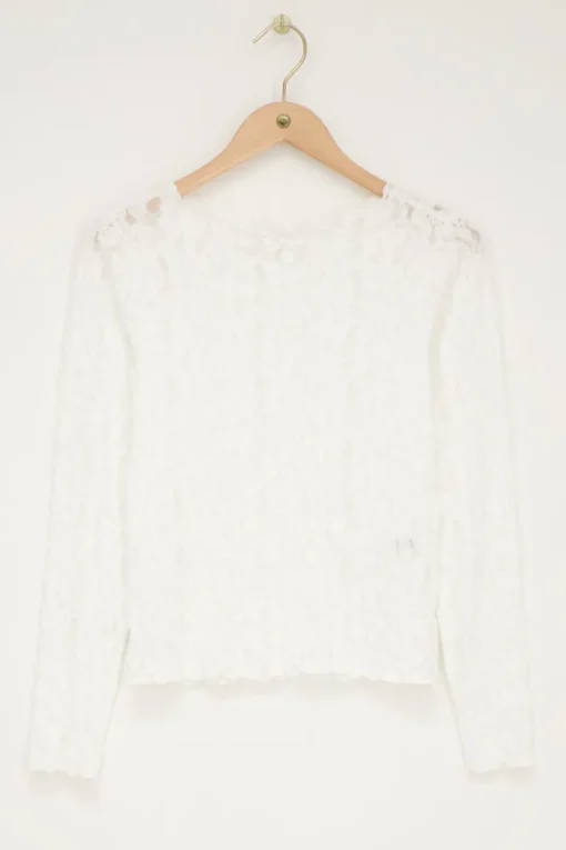 Witte Kanten Top Met Boothals