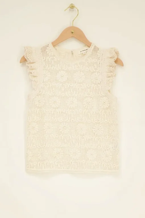 Witte Kanten Top Met Ruffle