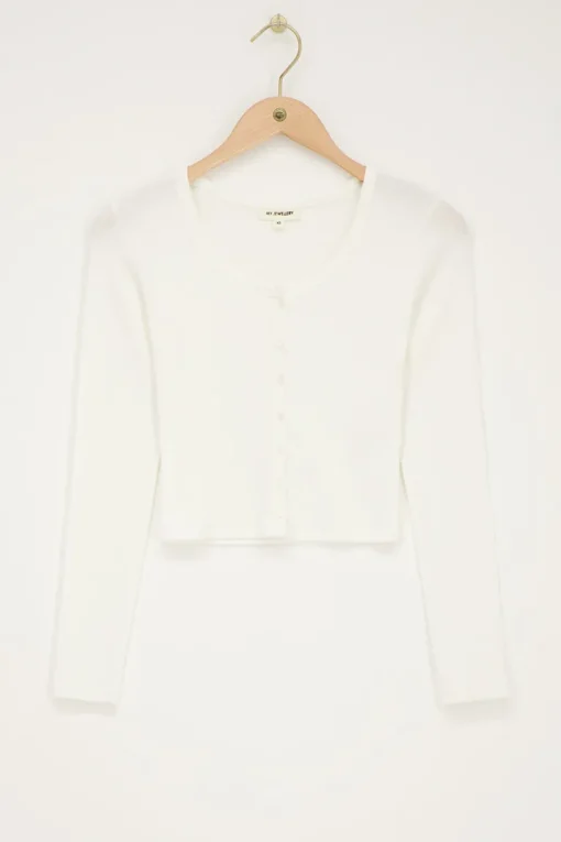 Witte Longsleeve Top Met Kleine Knopen