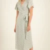 Witte Midi Wikkeljurk Met Blauwe Bloemenprint