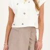 Witte Mouwloze Top Met Sierringen