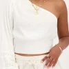 Witte One-shoulder Top Met Smock En Tapes