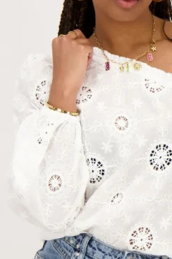 Witte One-shoulder Top Met Embroidery