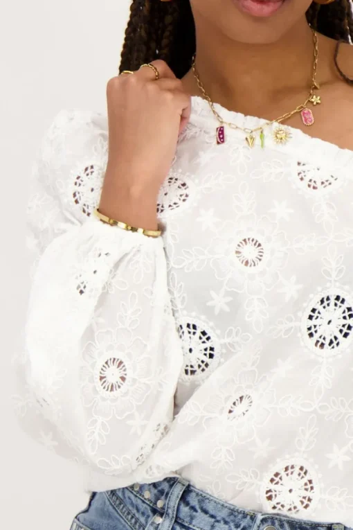 Witte One-shoulder Top Met Embroidery