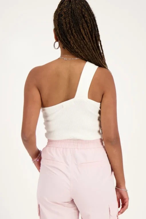 Witte One-shoulder Top Met Gedraaid Effect