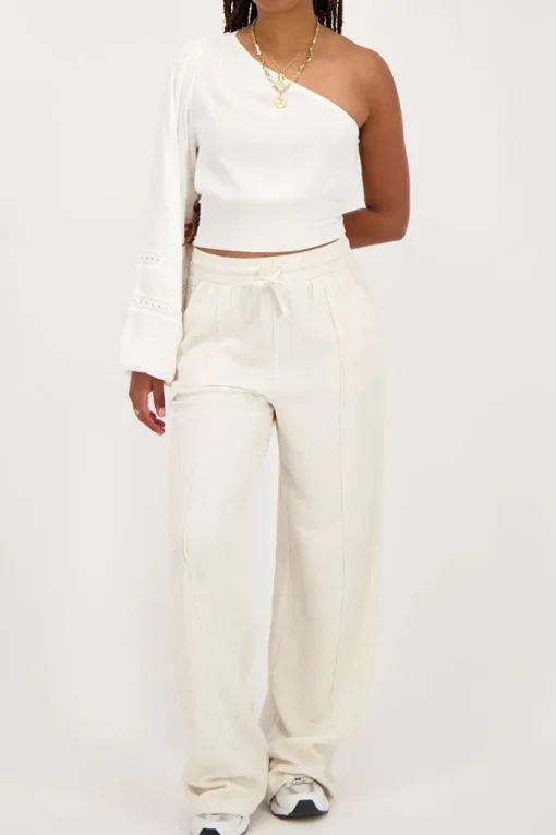 Witte One-shoulder Top Met Smock En Tapes