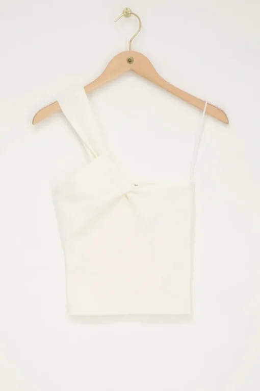 Witte One-shoulder Top Met Gedraaid Effect