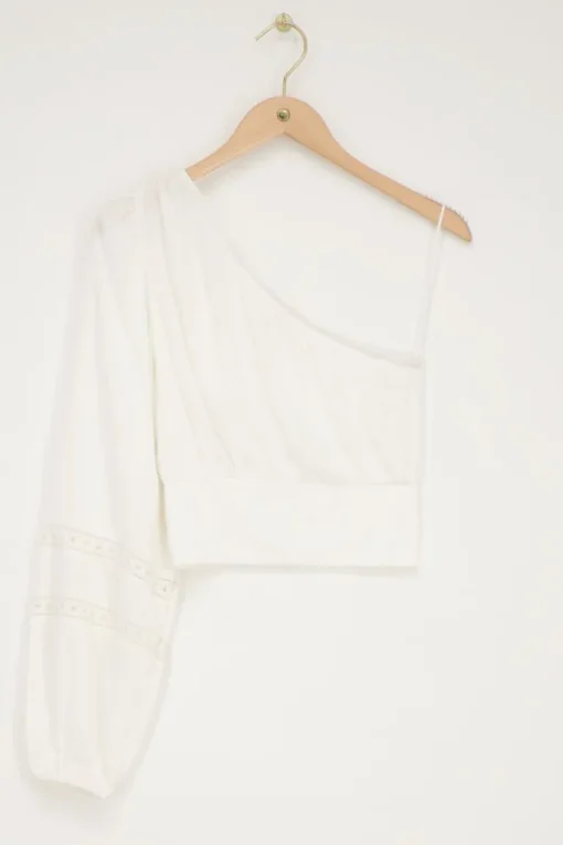 Witte One-shoulder Top Met Smock En Tapes