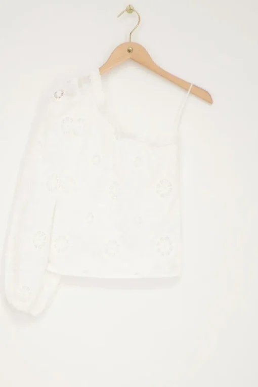 Witte One-shoulder Top Met Embroidery