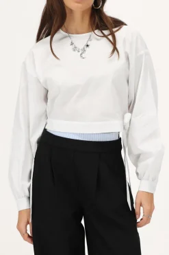 Witte Poplin Blouse Met Strikjes