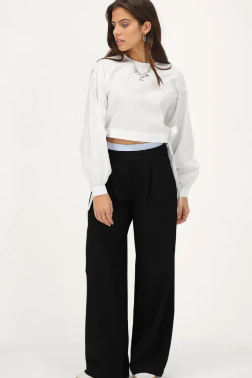 Witte Poplin Blouse Met Strikjes