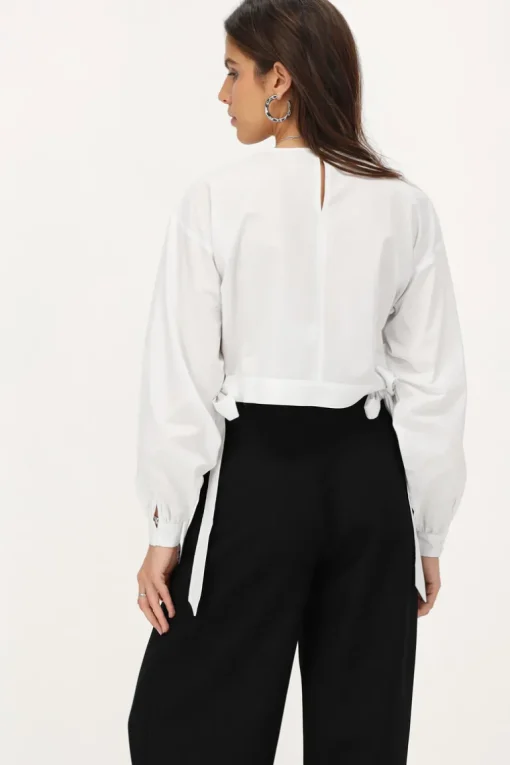 Witte Poplin Blouse Met Strikjes