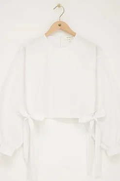 Witte Poplin Blouse Met Strikjes