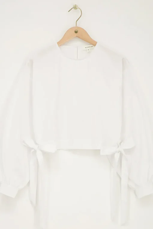 Witte Poplin Blouse Met Strikjes