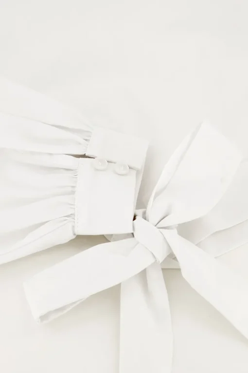 Witte Poplin Blouse Met Strikjes