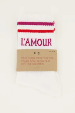 Witte Sokken Sport Met Roze L'amour