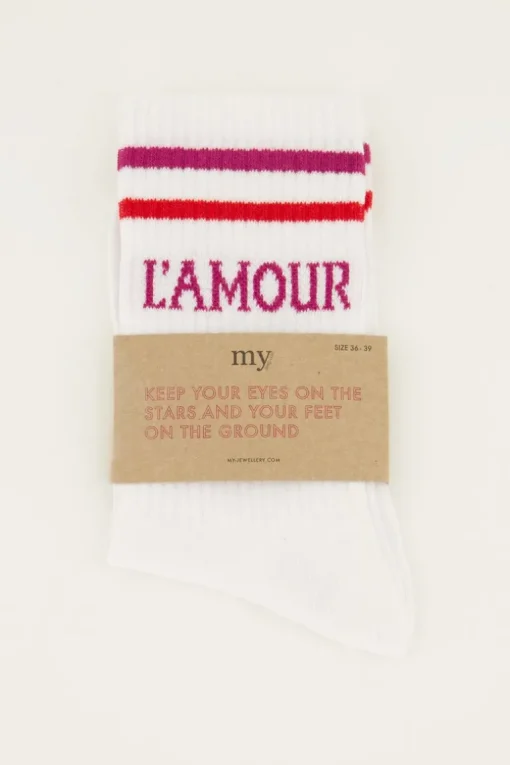 Witte Sokken Sport Met Roze L'amour