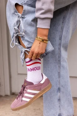 Witte Sokken Sport Met Roze L'amour