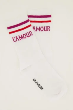 Witte Sokken Sport Met Roze L'amour
