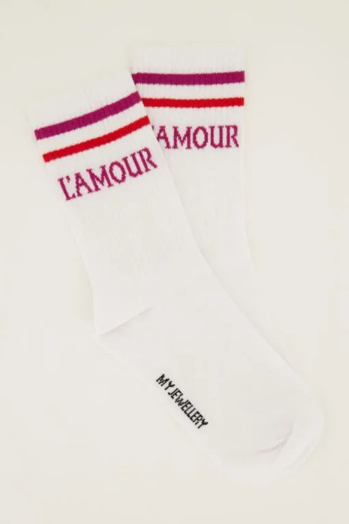 Witte Sokken Sport Met Roze L'amour