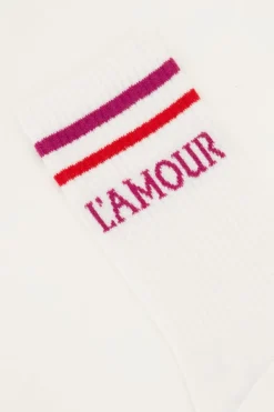 Witte Sokken Sport Met Roze L'amour