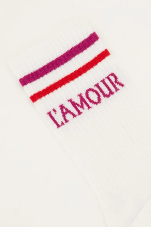 Witte Sokken Sport Met Roze L'amour