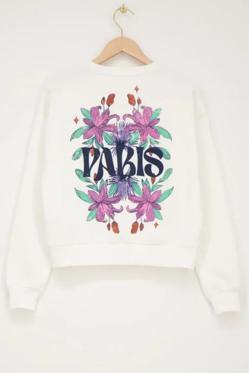 Witte Sweater Paris Met Bloemen