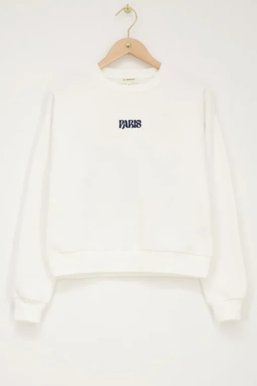 Witte Sweater Paris Met Bloemen