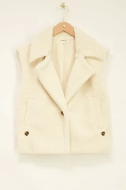 Witte Teddy Gilet Met Knopen