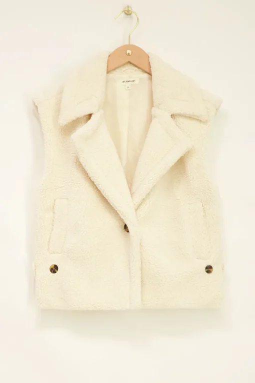 Witte Teddy Gilet Met Knopen