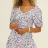 Witte Top Met Blauwe Bloemenprint & Plooien