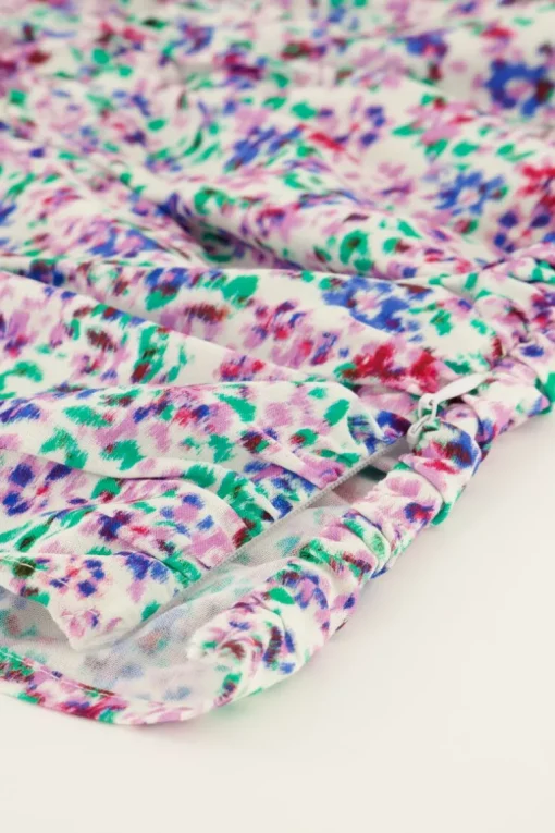 Witte Top Met Blauwe Bloemenprint & Plooien