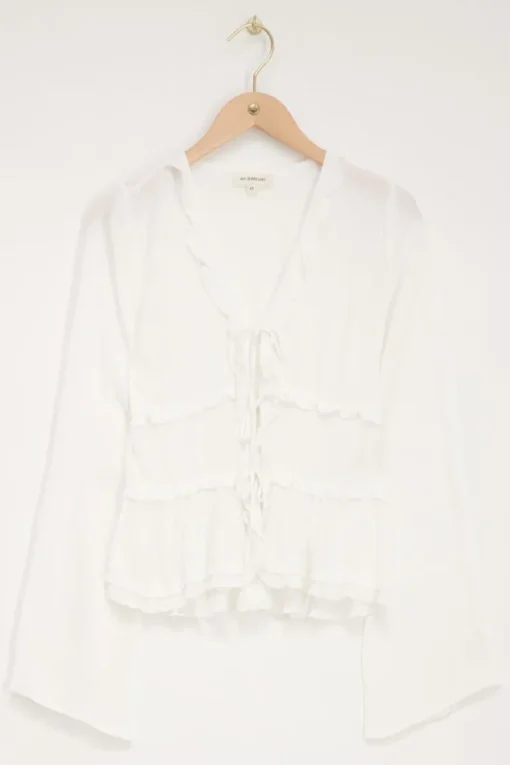 Witte Top Met Koordjes En Flared Mouwen